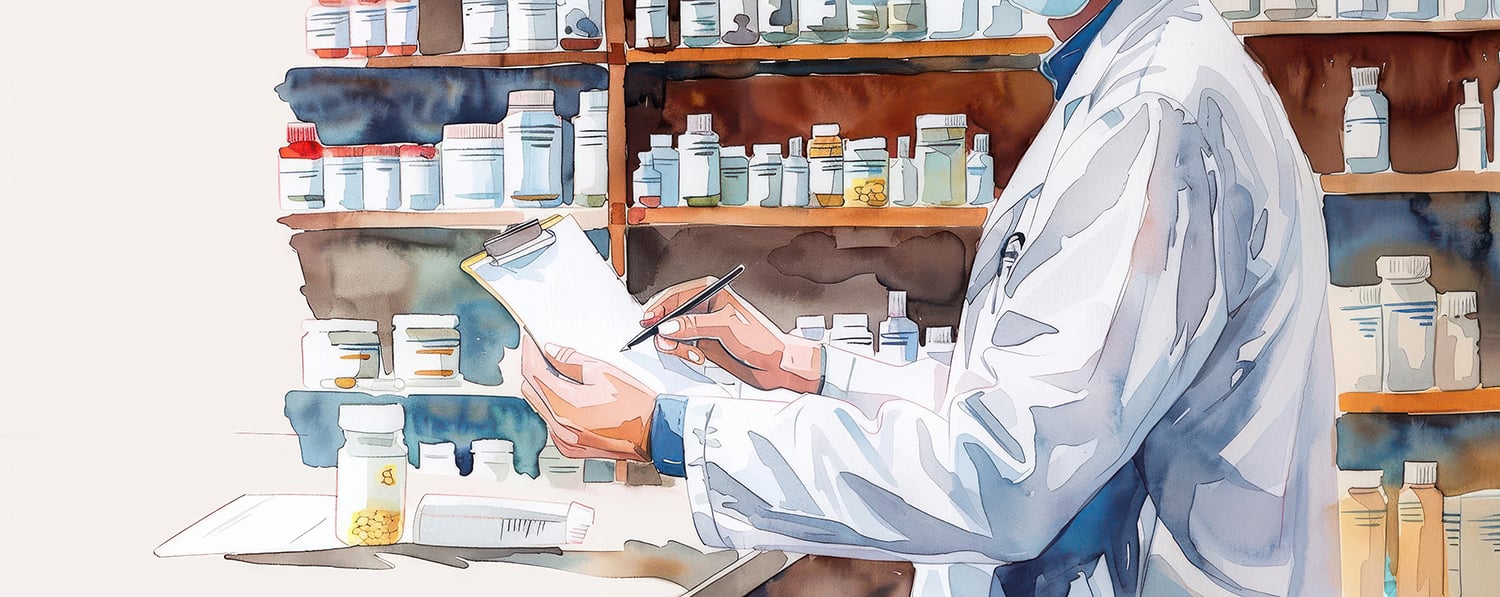 Pharmacist reviewing inventory counts
